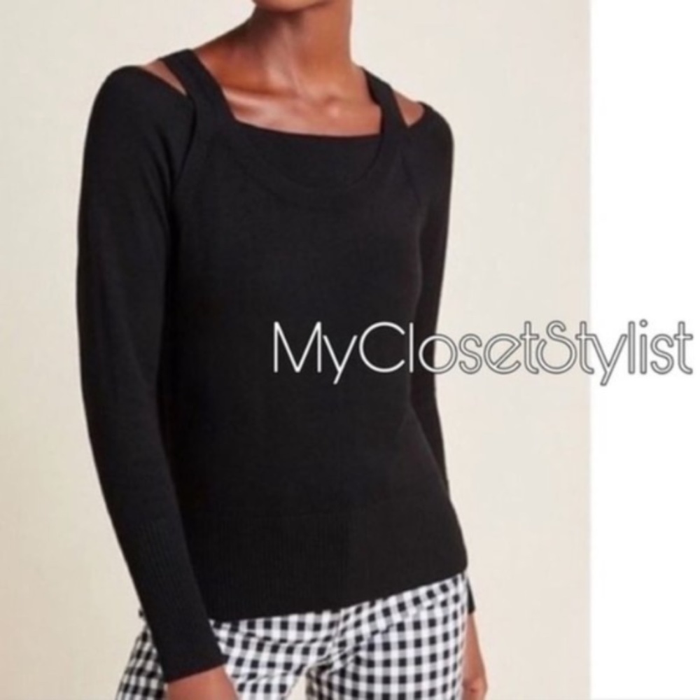 Anthropologie Cold Shoulder Black linen Top S NWT